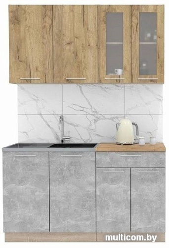 Готовая кухня Интерлиния Мила 14 (дуб золотой-бетон-дуб бунратти)