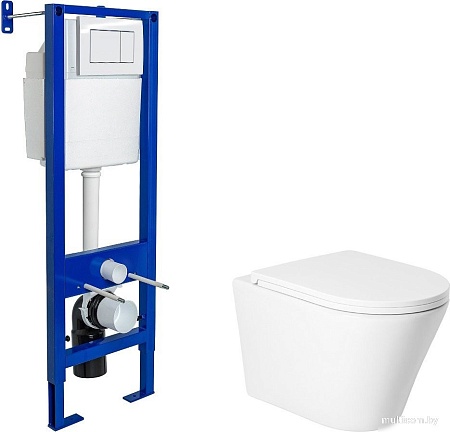 Унитаз подвесной Saniteco KW-9005W + Berges АТОМ 410 040333 (с кнопкой)