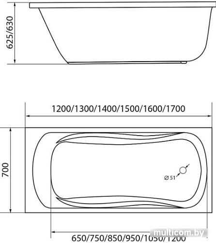 Ванна 1Марка Classic 120x70