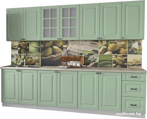 Кухня Интерлиния Мила Деко 2.8 А (мята/травертин серый)