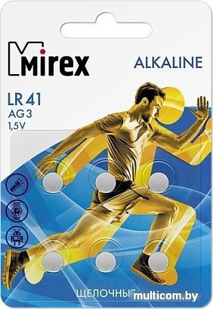 Элементы питания Mirex LR41 (AG3) Mirex блистер 6 шт. 23702-LR41-E6