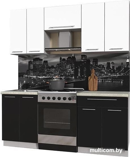 Кухня Интерлиния Мила Пластик 1.9 А (черный глянец/белый глянец/опал светлый)