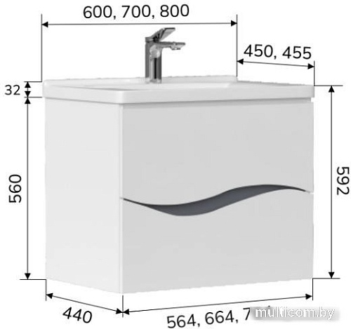 Volna Тумба под умывальник Grey 80.2Y Миранда (подвесная)