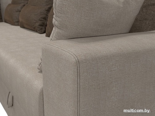 Угловой диван Лига диванов Майами Long 92 левый (рогожка бежевый/подушки коричневые)