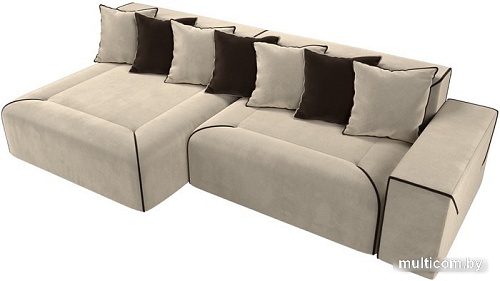 Угловой диван Лига диванов Кёльн 242 левый 105079 (микровельвет бежевый/подушки коричневые)