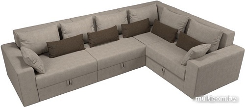 Угловой диван Лига диванов Майами Long 92 правый (рогожка бежевый/подушки бежевые/коричневые)