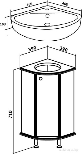 Runo Тумба с умывальником Runo Браво 40 угловая + Элегия 45 (напольная)
