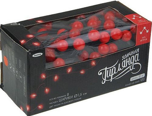 Гирлянда Luazon Метраж Шарики Led-100 (10 м, красный) [671564]