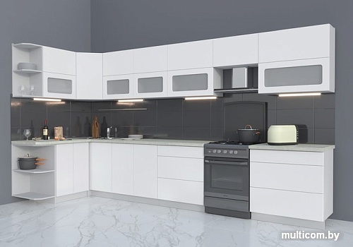 Угловая кухня Интерлиния Мила Матте 1.5x3.9 Б левая (белый/белый/опал светлый)