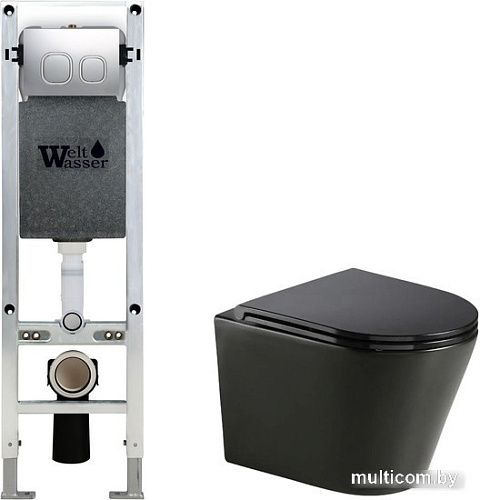 Унитаз подвесной WeltWasser Amberg 350 ST + Salzbach 043 MT-BL + Amberg RD-CR (черный матовый)