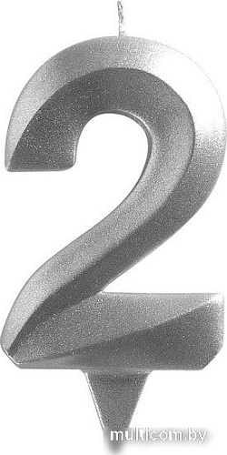 Свеча для торта Мультидом Грань Цифра 2 МС5-22 (хром)