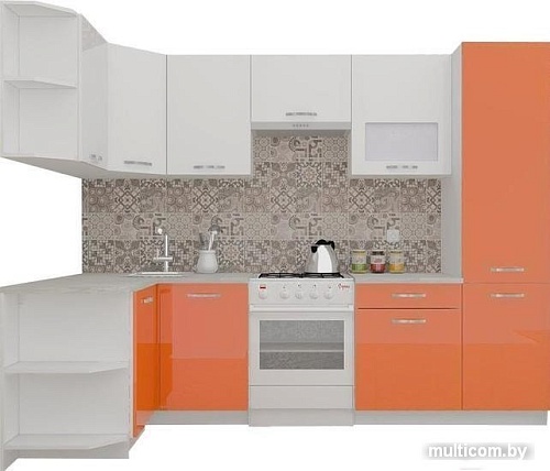 Угловая кухня ВерсоМебель ЭкоЛайт-5 1.3x2.7 правая (белый/яркий оранжевый)