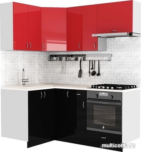 Готовая кухня S-Company Клео глосc 1.2x1.8 левая (черный глянец/красный глянец)