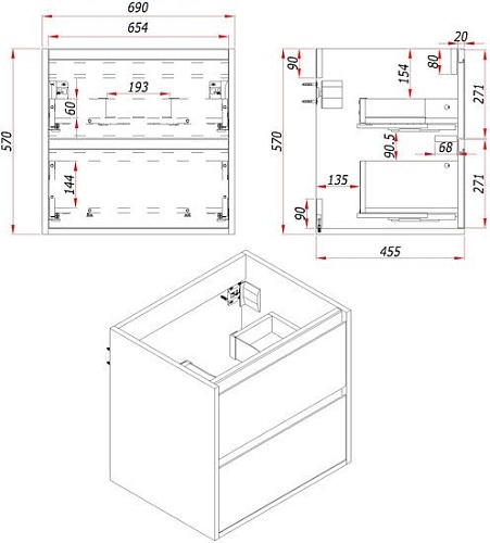 ЗОВ Тумба с умывальником Парма 70 P70LAN0MAMC1B-OL70 (антрацит/аттик)
