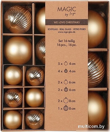 Елочная игрушка Inge's Christmas One-Two-Tree! 12004P418 (16шт, золото)