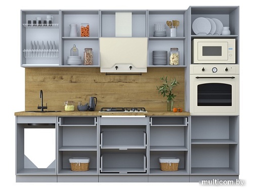 Готовая кухня Интерлиния Тренд 2.7В (луна/белый/серый каспий)