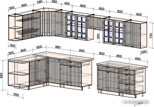 Готовая кухня Интерлиния Берес 1.5x3.4 правая (дуб снежный/дуб королевский/серый каспий)