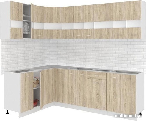 Угловая кухня Кортекс-мебель Корнелия Экстра 1.5x2.4 без столешницы (дуб сонома)