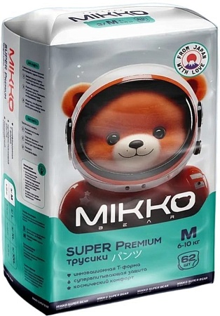 Трусики-подгузники Mikko Bear Super Premium M 6-10 кг (62 шт)