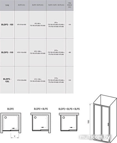 Душевая дверь Ravak Blix BLDP2 100 (серебристый/grape)