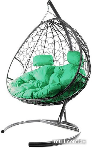 Подвесное кресло M-Group Для двоих 11450304 (серый ротанг/зеленая подушка)