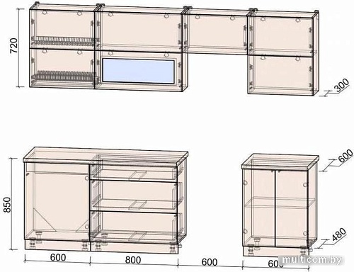 Кухня Интерлиния Интерлиния Мила Матте 2.6 Б (океан/луна/травертин серый)