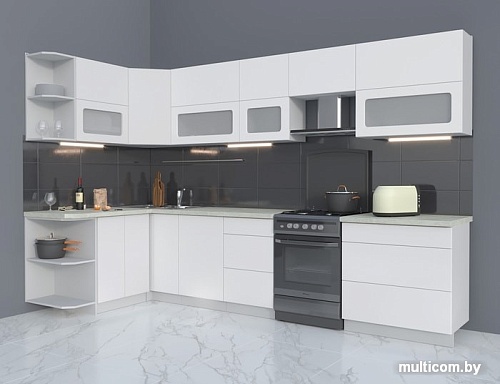 Угловая кухня Интерлиния Мила Матте 1.5x3.3 Б левая (белый/белый/опал светлый)