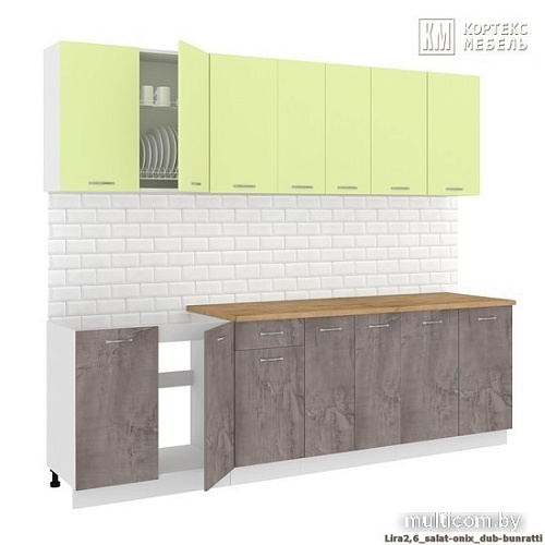 Готовая кухня Кортекс-мебель Корнелия Лира-лайт 2.6м (салатовый/оникс/дуб бунратт)