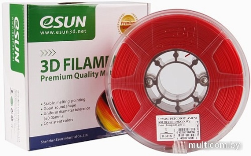 Пластик eSUN PET-G 1.75 мм 1000 г (красный непрозрачный)