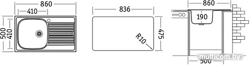 Кухонная мойка Ukinox Гранд GRP860.500-GT8K 1R