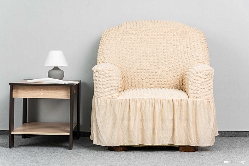 Комплект чехлов для дивана и кресла Софатэкс Люкс КПО 4 с оборкой (ваниль)