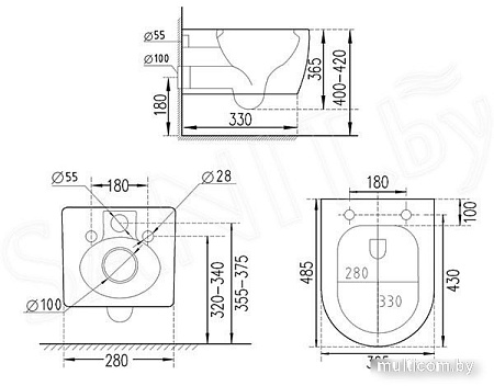 Унитаз подвесной Roxen Antares 530185-02 в комплекте с инсталляцией StounFix Slim 6 в 1 966464 (кнопка: бежевый)
