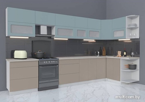 Готовая кухня Интерлиния Мила Матте 1.5x3.7 Б правая (океан-луна-травертин серый)