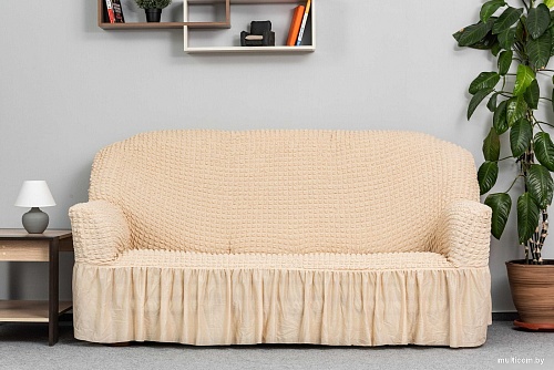 Комплект чехлов для дивана и кресла Софатэкс Люкс КПО 4 с оборкой (ваниль)