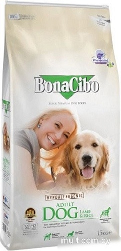 Сухой корм для собак BonaCibo Для взрослых собак всех пород ягненок и рис 15 кг