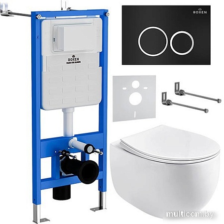 Унитаз подвесной Roxen Egg в комплекте с инсталляцией StounFix Slim 6 в 1 964010 (кнопка: черный матовый)