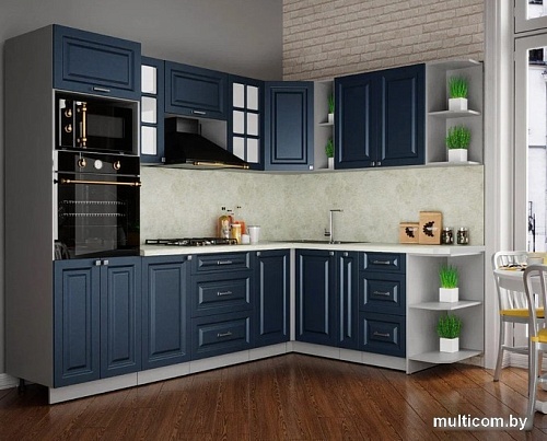 Готовая кухня Интерлиния Мила Шато 1.88x2.6 ВТ правая (индиго/индиго/опал светлый)
