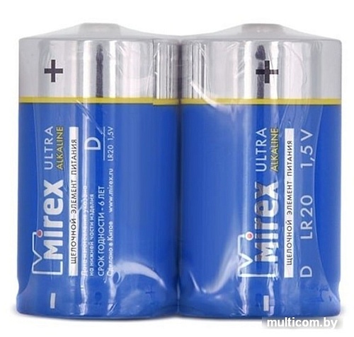 Батарейки Mirex LR20 D Алкалайн 2 шт 23702-LR20-S2