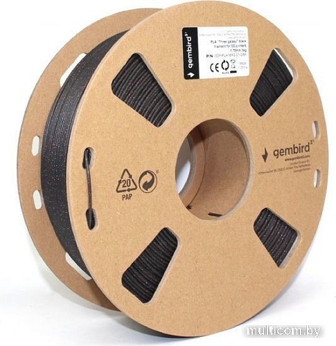 Пластик Gembird PLA 1.75 мм 1000 г 3DP-PLA-MX3-01-GBK (черный)