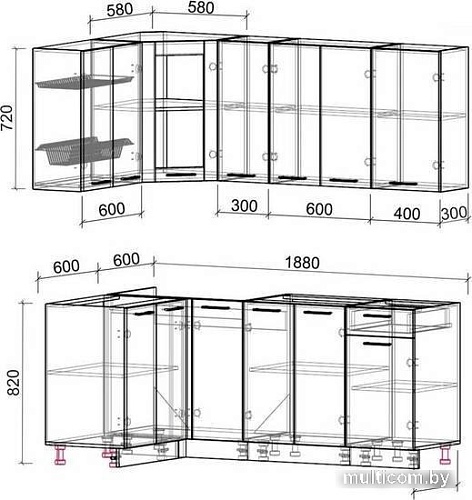 Готовая кухня Интерлиния Мила 12x19 без столешницы (вудлайн кремовый/антрацит)