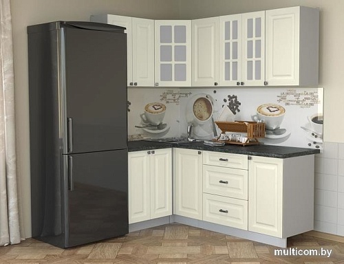 Угловая кухня Интерлиния Мила Деко 1.2x2.0 (слоновая кость/кастилло темный)