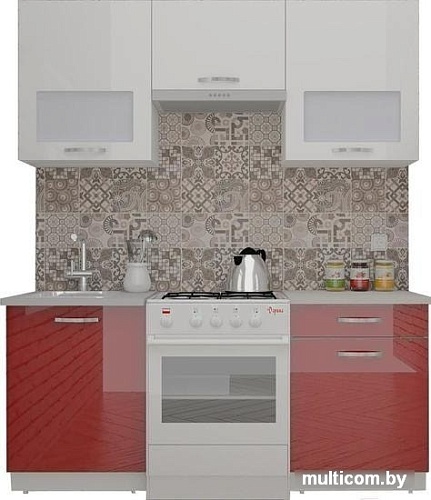 Кухня ВерсоМебель ЭкоЛайт-6 1.8 (белый/бургундский дождь)