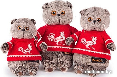 Мягкая игрушка Basik & Co Басик в красном свитере с петушком (19 см)