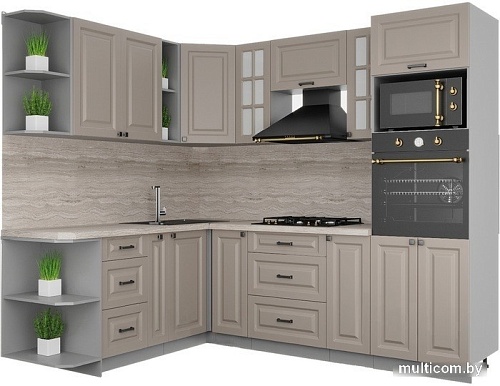 Готовая кухня Интерлиния Мила Деко 1.88x2.4 левая (луна-луна-травертин серый)