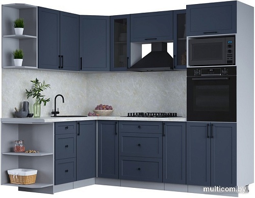 Готовая кухня Интерлиния Тренд 1.68x2.4 ВТ левая (индиго/индиго/опал светлый)