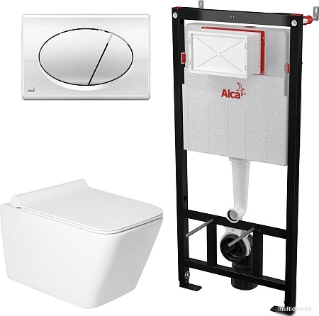 Унитаз подвесной Saniteco KW-9004W в комплекте с инсталляцией + AM101/1120 + M71-BL-01