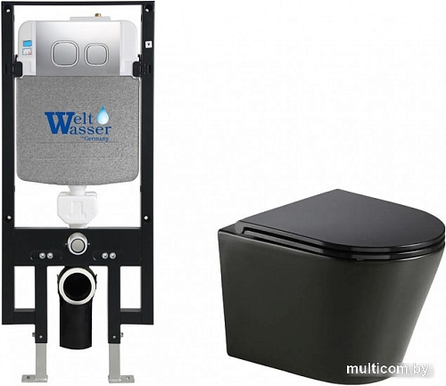 Унитаз подвесной WeltWasser Amberg 497 + Salzbach 043 MT-BL + Amberg RD-MT CR (черный матовый)