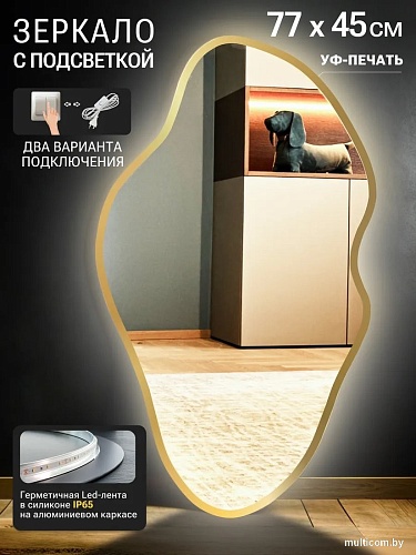 Зеркало с подсветкой eMZe 45x77 LED.UV.NF.45.77.AUR.SW.4K (золото с УФ-окантовкой и подсветкой)