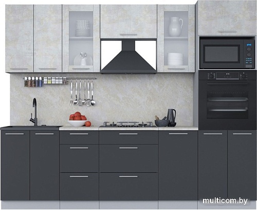 Готовая кухня Интерлиния Мила 2.6 ВТ (бетон лайт/антрацит/опал светлый)