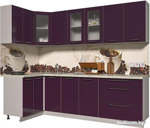 Угловая кухня Интерлиния Мила Пластик 1.2x2.6 (слива глянец/опал светлый)